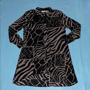 SUSAN GRAVER shirt dress tunic button up semi-sheer animal print midi NEW size 8